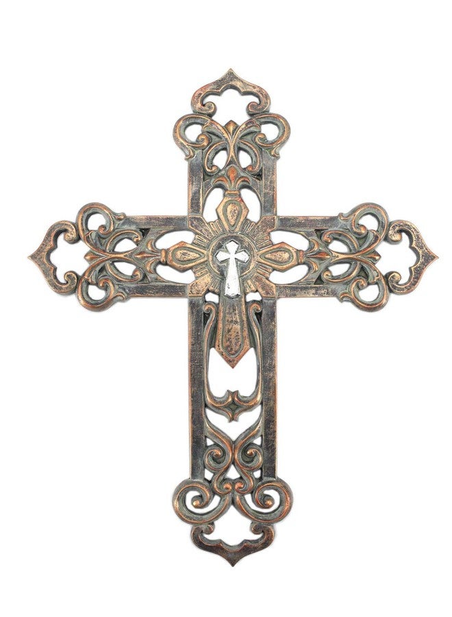 Comfy Hour 13-Inch Vintage Bronze Wall Cross - Antique Style Hollow Out Handmade Religious Decor for Home, Living Room, or Bedroom - Image 1